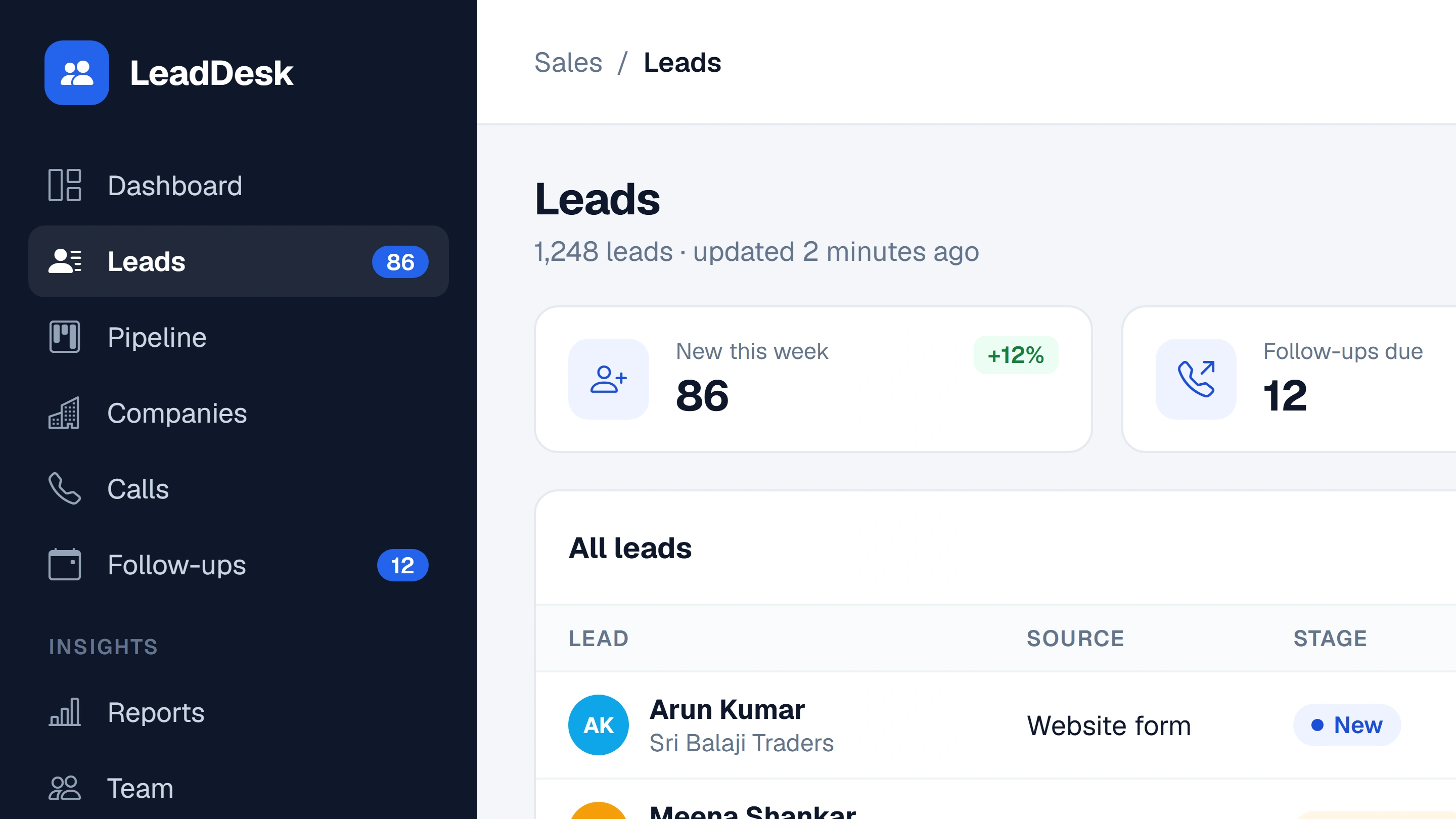 Sample concept of a CRM System screen with sample data